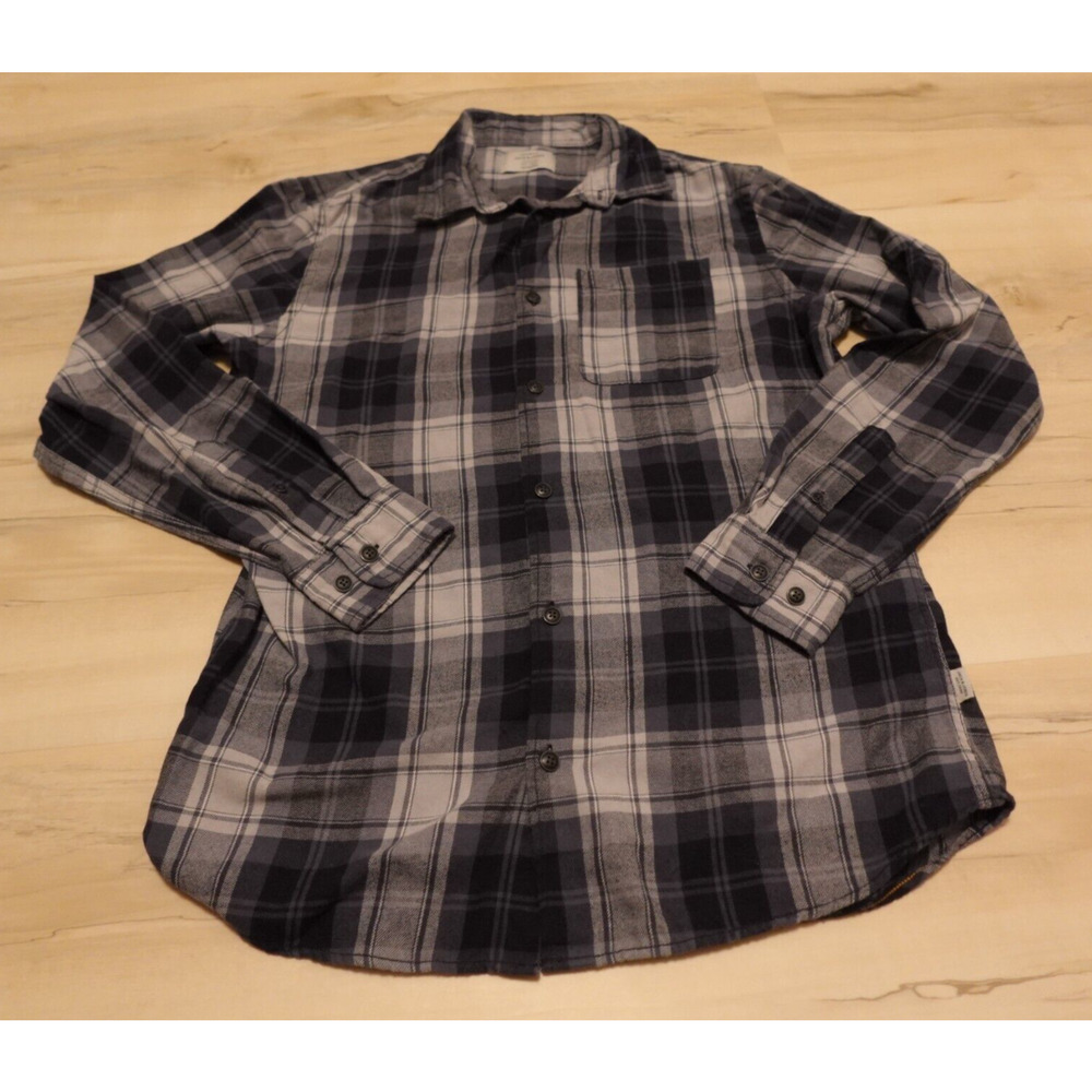 Jack & Jones Men Medium Shirt Button Front Flannel Long Sleeve Black Plaid